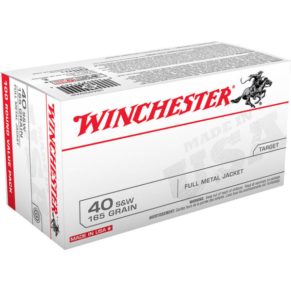 Winchester USA Full Metal Jacket Flat-Nose .40 Smith & Wesson 165-Grain Handgun Ammunition